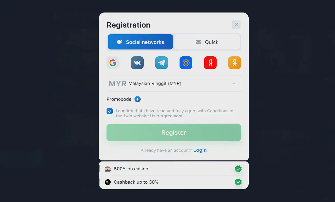 1win app register
