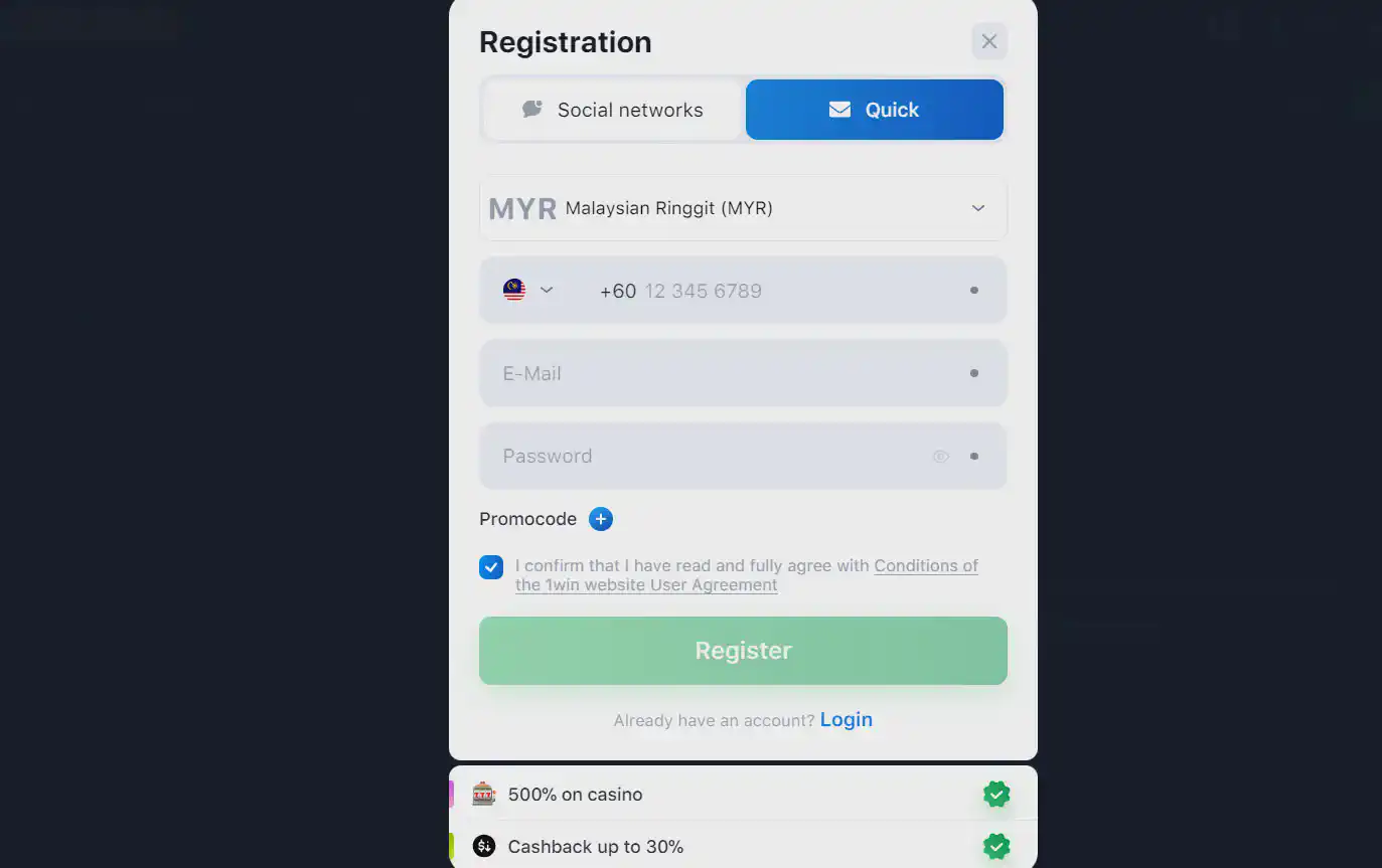 1win registration